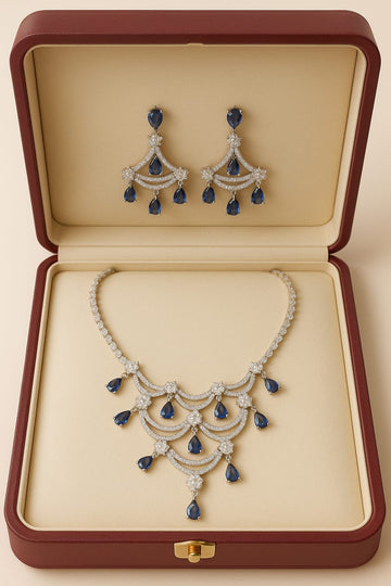 THAI Blue and silver statement necklace Elegant Swarovski necklace, Statement necklace for special occasions,