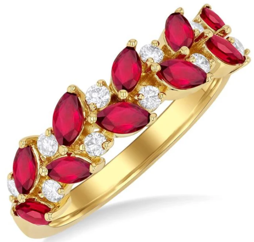 Golden Stainless Steal Ring Red Crystals For Ladies Casual & Party Wear