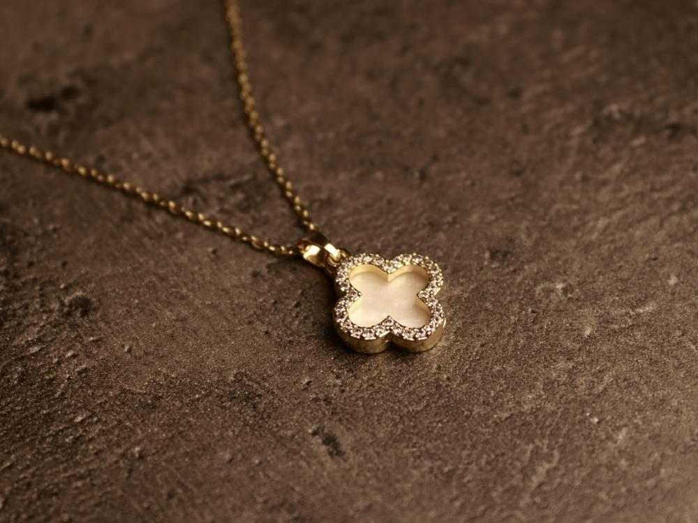 Clover Necklace Golden Plated Metal Pendant for Women
