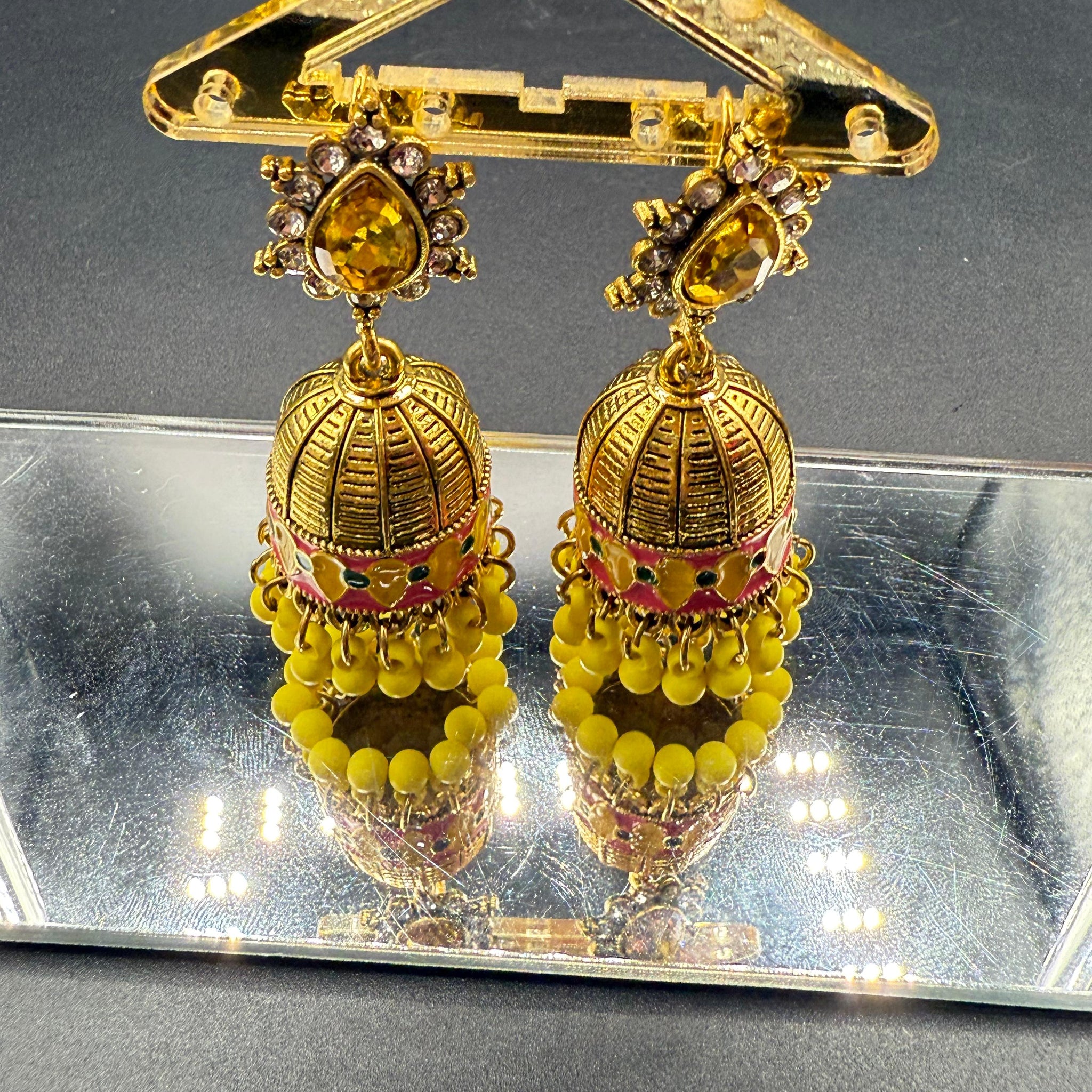 Traditional Yellow Embellish Earrings Jhumki