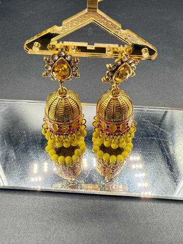 Traditional Yellow Embellish Earrings Jhumki