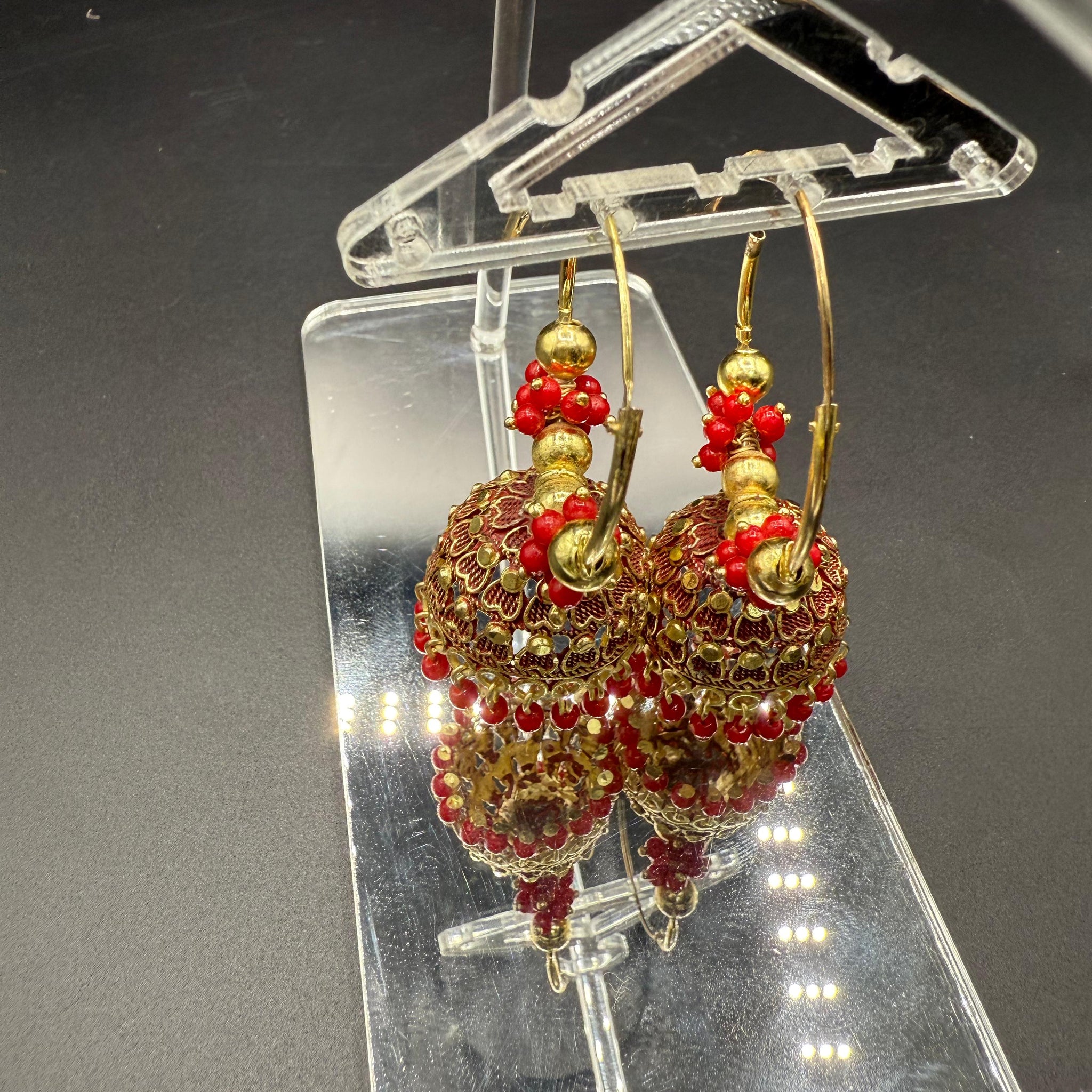 Red & Gold Traditional Baali Jhumka