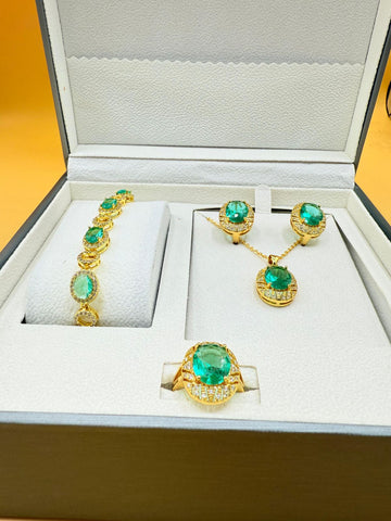 THAI Green Stone Necklace Pendant With Beautiful Gold Chain And Earing Set, Comes With Custom Packaging. A Wonderful Gift For All Occasions., Stainless Steel, Cubic Zirconia