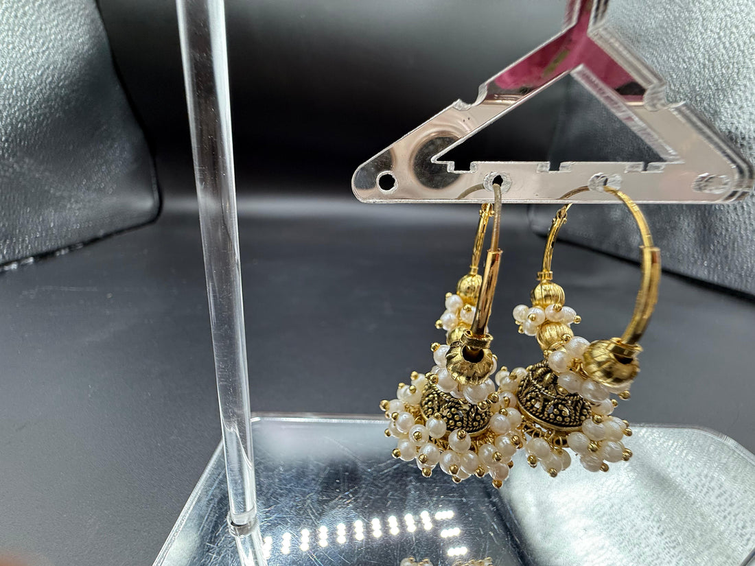 White & Gold pearl embellish Baali Jhumka
