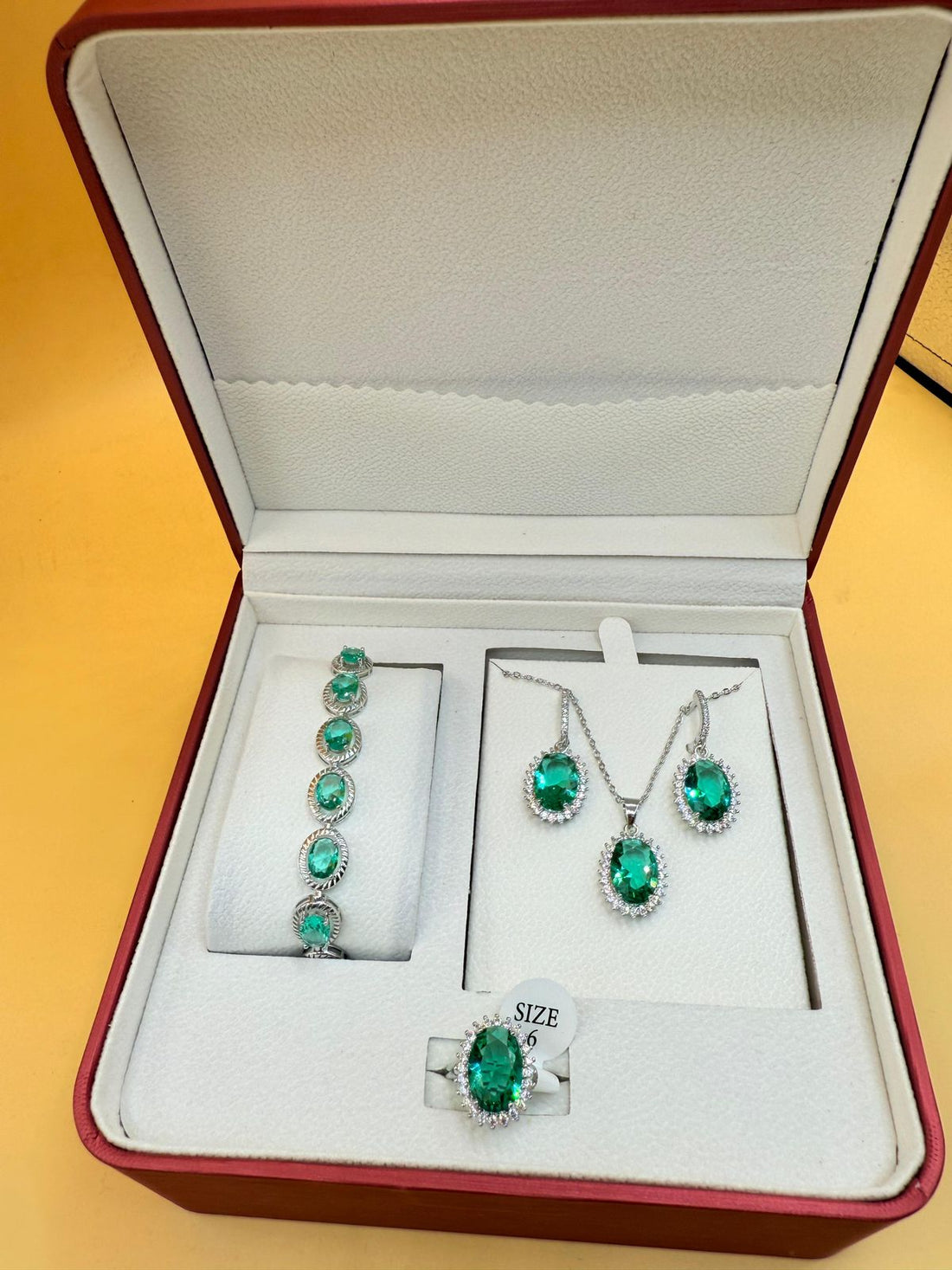 THAI Green Emerald Jewelry set for Women Wedding Party Bracelet Hoop Earrings Necklace pendant Ring Birthday Gift