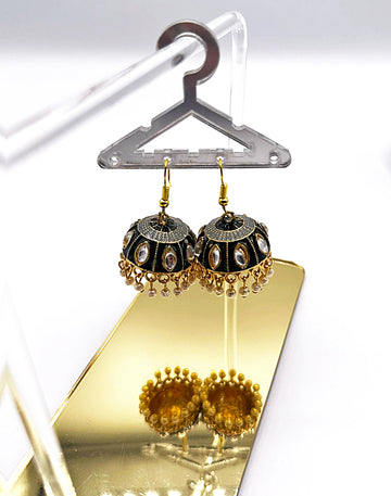 Traditional Fancy Black Earrings With Crystal Stones for Girls